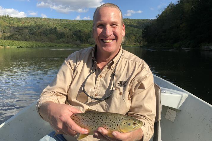 healthy delaware river wild brown trout caught on a dry fly with jesse filingo of filingo fly fishing on the upper delaware river