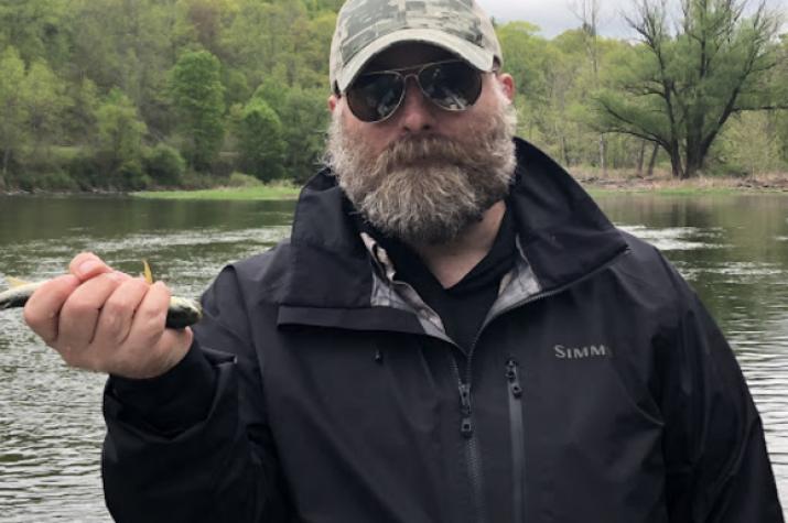catching wild brown trout on the delaware river on a guided fly fishing float trip with jesse filingo