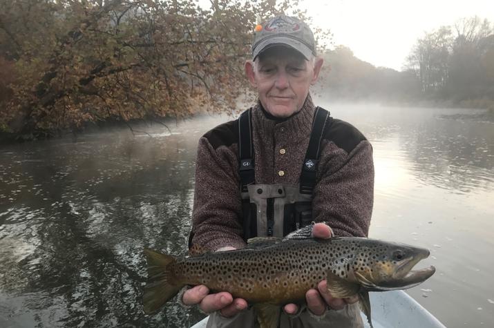 large brown trout caught on a guided float fly fishing trip with jesse filingo of filingo fly fishing on the upper delaware river