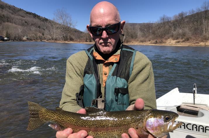delaware river guided fly fishing trips on a drift boat for wild rainbow trout and wild brown trout with jesse filingo of filingo fly fishing on the west branch of the delaware river