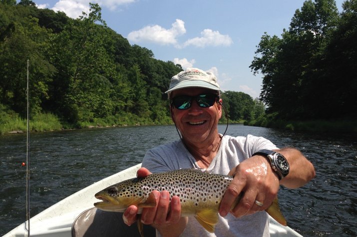 wild brown trout caught on the upper delaware river on the west branch of the delaware river with jesse filingo of filingo fly fishing