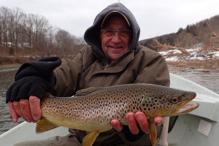 catching wild brown trout on the upper delaware river on guided drift boat trips with jesse filingo of filingo fly fishing