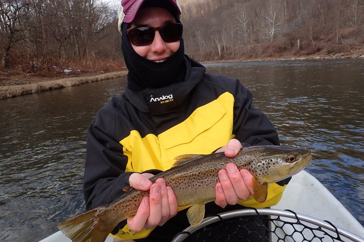 fly fishing for wild brown trout on the delaware river on a guided fly fishing float tours with jesse filingo of filingo fly fishing 