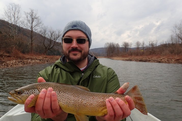 catching wild brown trout on the delaware river with jesse filingo of filingo fly fishing on a guided fly fishing float trip down the west branch of the delaware river