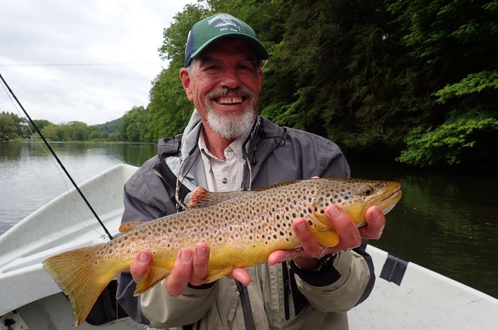 big brown trout on the upper delaware river with jesse filingo of filingo fly fishing